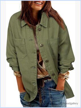 Oversized Boyfriend Denim Jacket with Side Slits, Long Sleeve